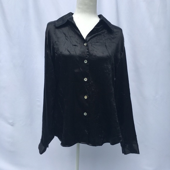 Tess shiny deep black textured button down - Picture 2 of 6
